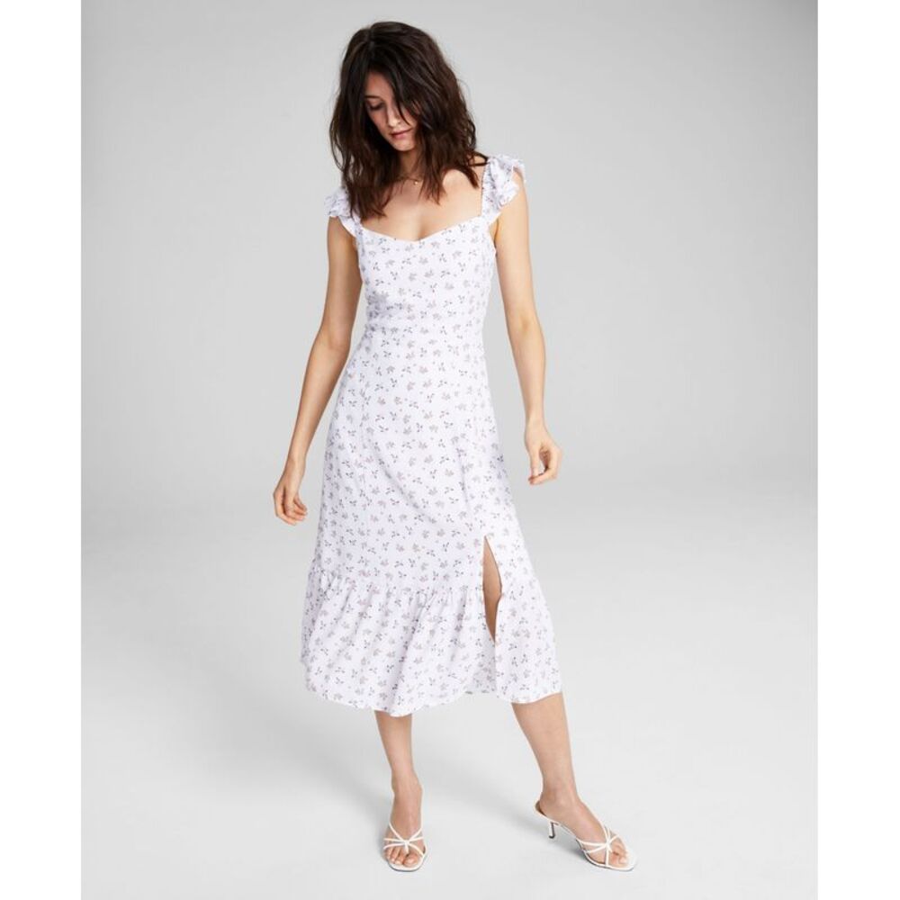 And Now This Now This Womens Ruffled Midi Dress